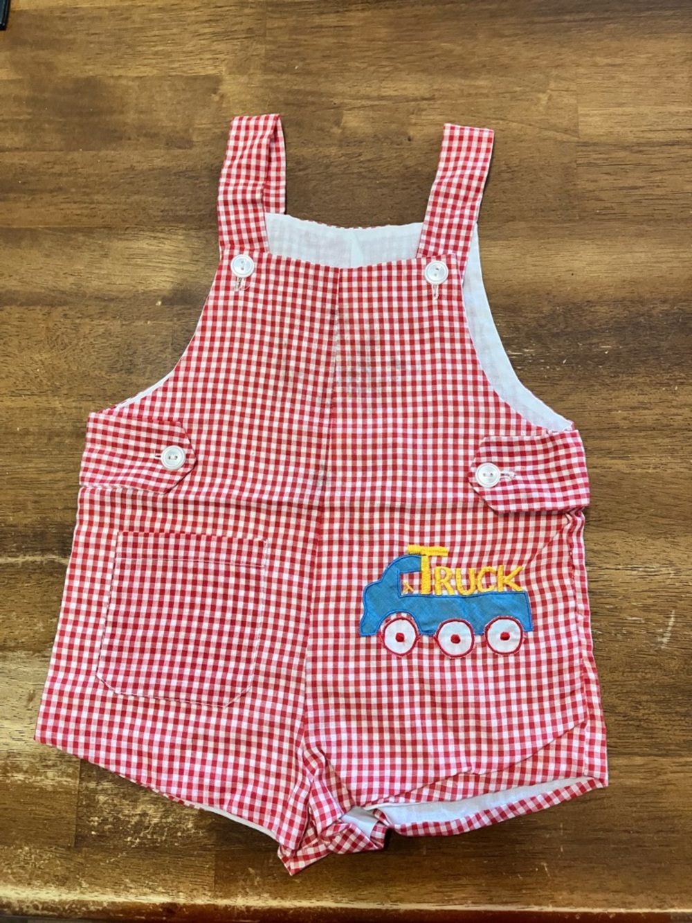Vintage Baby/Infant Red Checkered Romper/Jumper With A Truck